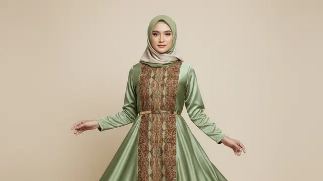 Model Gamis Sutra Kombinasi Batik Pilihan 2026. AI