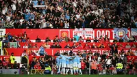 Manchester City merayakan gol Erling Haaland saat melawan Manchester United. (AFP/Paul Ellis)