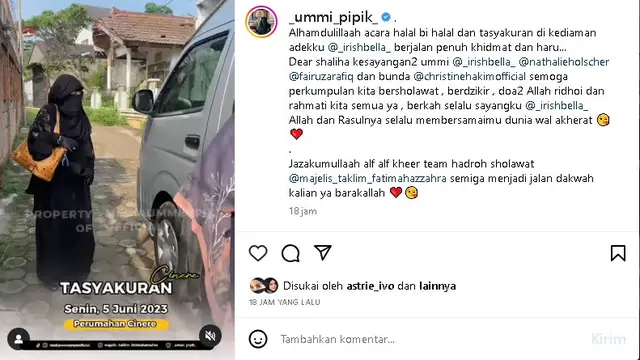 Artis Irish Bella gelar tasyakuran di rumahnya (Foto: instagram _ummi_pipik_)