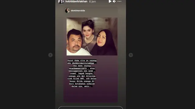 Ayahanda Hilda Vitria Meninggal Dunia. (instagram.com/hvkhildavitriakhan)