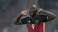 Penyerang Belgia, Romelu Lukaku terbilang subur di klub maupun di negaranya, saat berkostum timnas Belgia, Lukaku telah mencetak 10 gol sekaligus membawa Belgia lolos ke putaran final Piala Dunia 2018 Rusia. (AFP/Louisa Gouliamaki)