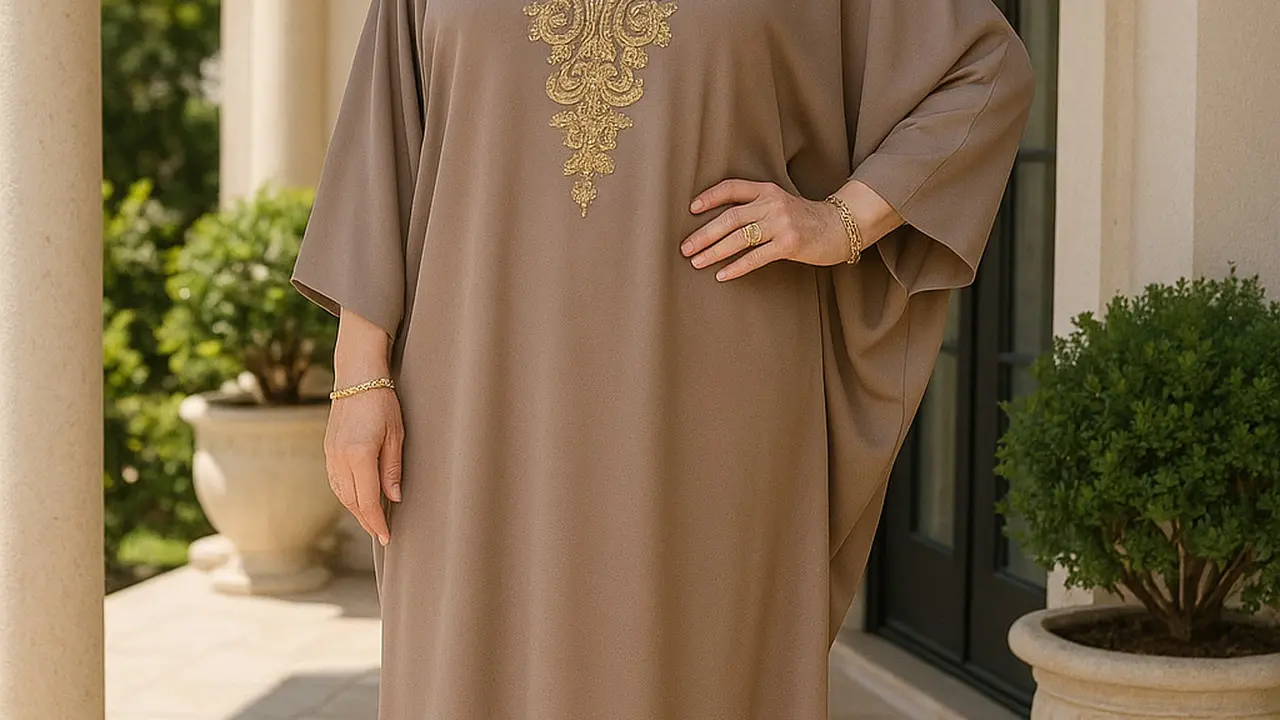 Model Gamis Kaftan Bordir untuk Kondangan Ibu-ibu Usia 50 Tahunan