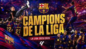 Barcelona meraih gelar LaLiga 2025/2026. (Photo AFP, Design generated AI)