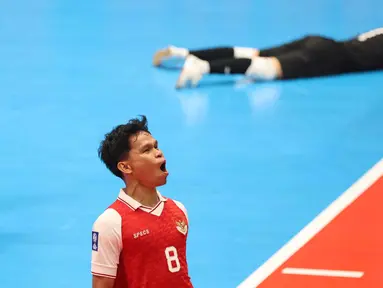 Pemain Timnas Futsal Indonesia, Ardiansyah Nur merayakan gol penentu kemenangan skuad Garuda atas Kirgistan pada laga kedua Grup A Piala Asia Futsal 2026, Kamis (29/1/2026) malam WIB. Timnas Futsal Indonesia memastikan diri lolos ke babak perempat final Piala Asia Futsal 2026. (Bola.com/M Iqbal Ichsan)