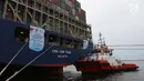 Pelepasan ekspor Indonesia ke AS menggunakan kapal besar (Direct Call) pembawa kontainer di Pelabuhan Tanjung Priok, Jakarta, Selasa (15/5). Total volume barang yang diekspor mencapai 4.300 TEUs (Twenty Foot Equivalent Units). (Liputan6.com/Angga Yuniar)