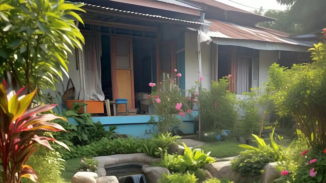 Taman dengan Kolam Ikan Koi Mini