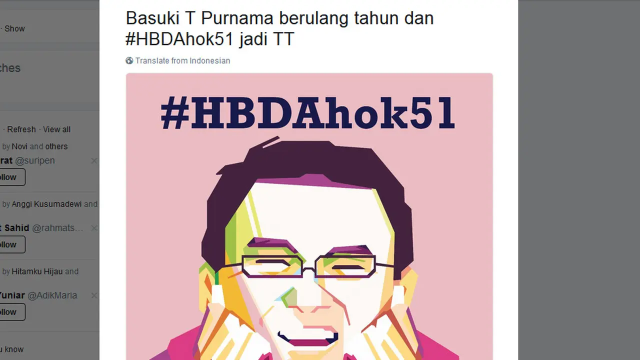 #HBDAhok51 Jadi Trending Topic di Twitter