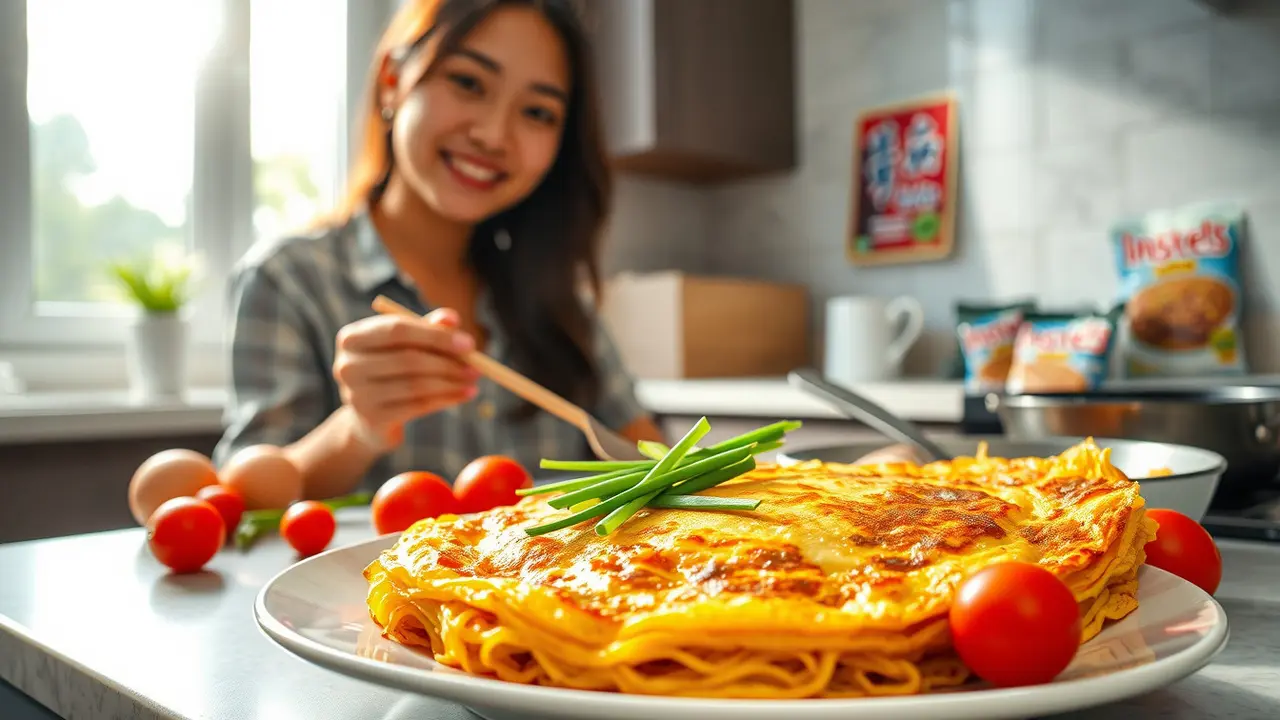 cara membuat omelet mie