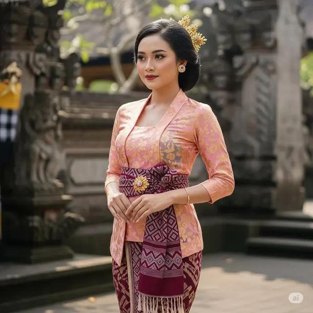 Model Kebaya Brokat Ikat Pinggang Kebaya Bali Sederhana + Obi Tenun. Foto: Gemini