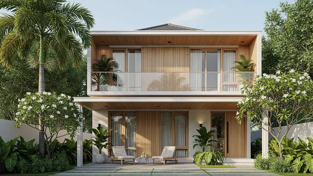 Model Rumah 6x12 Atap Datar dengan Balkon Atas