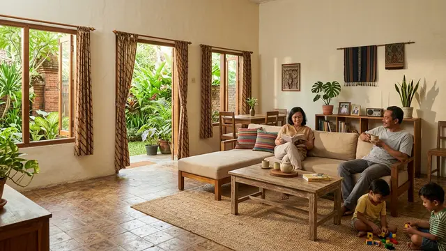 Desain Ruang Keluarga Rumah Kampung (AI Generated)