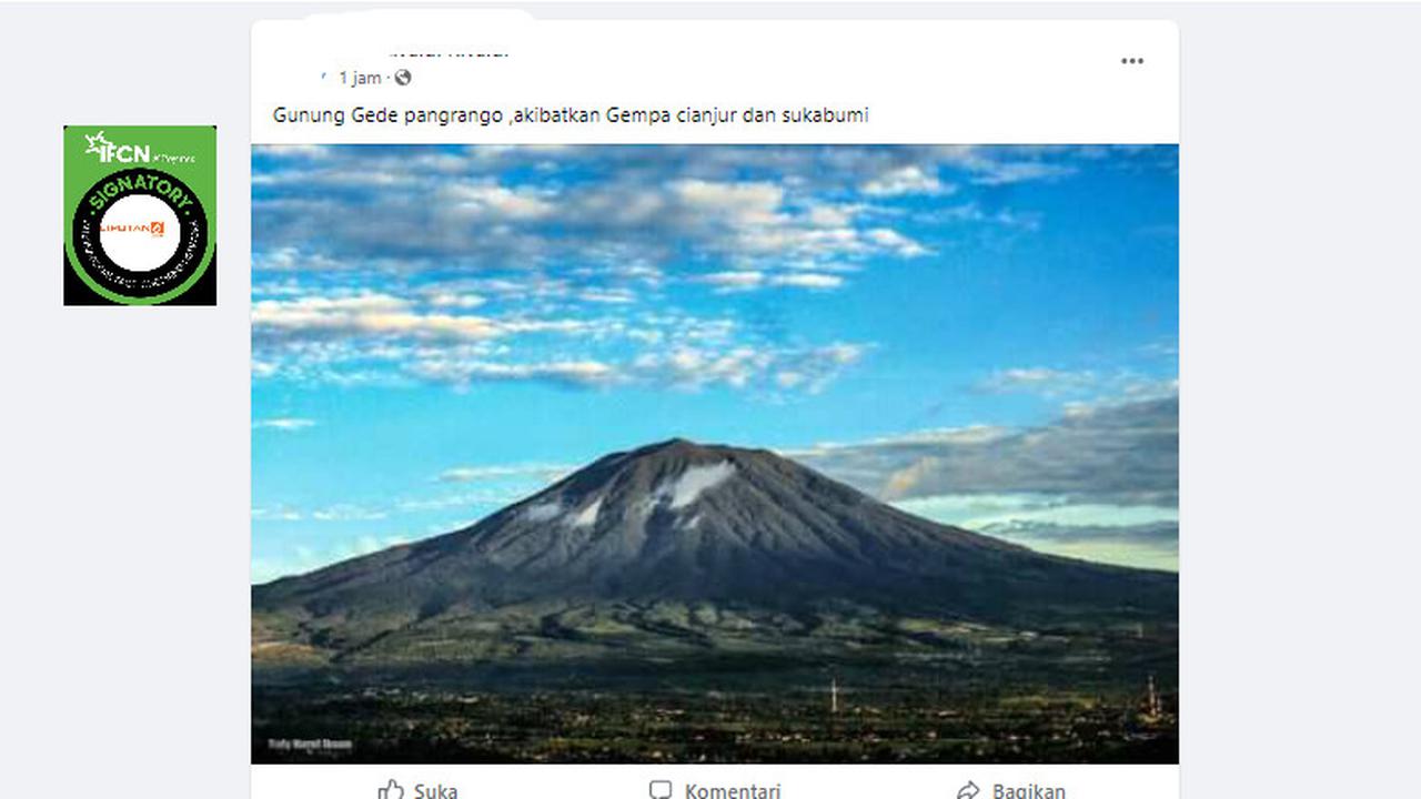 Tangkapan layar klaim gempa Cianjur dan Sukabumi disebabkan Gunung Gede dan Pangrango