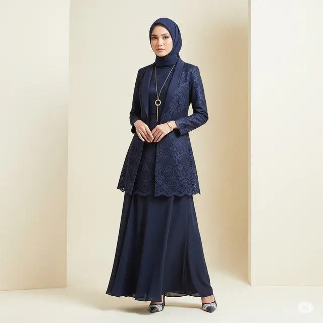 Inspirasi Setelan Baju Pesta Muslimah Blazer Rok Panjang.