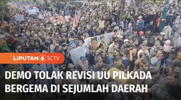 Unjuk rasa terkait polemik Revisi Undang-Undang Pilkada juga berlangsung di sejumlah daerah. Massa menolak Revisi Undang-Undang Pilkada yang akan disahkan DPR.