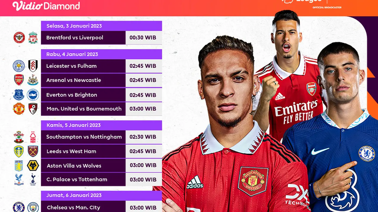 Jadwal dan Live Streaming Liga Inggris 2022/2023 Matchweek 19 di Vidio, 3-6 Januari 2023