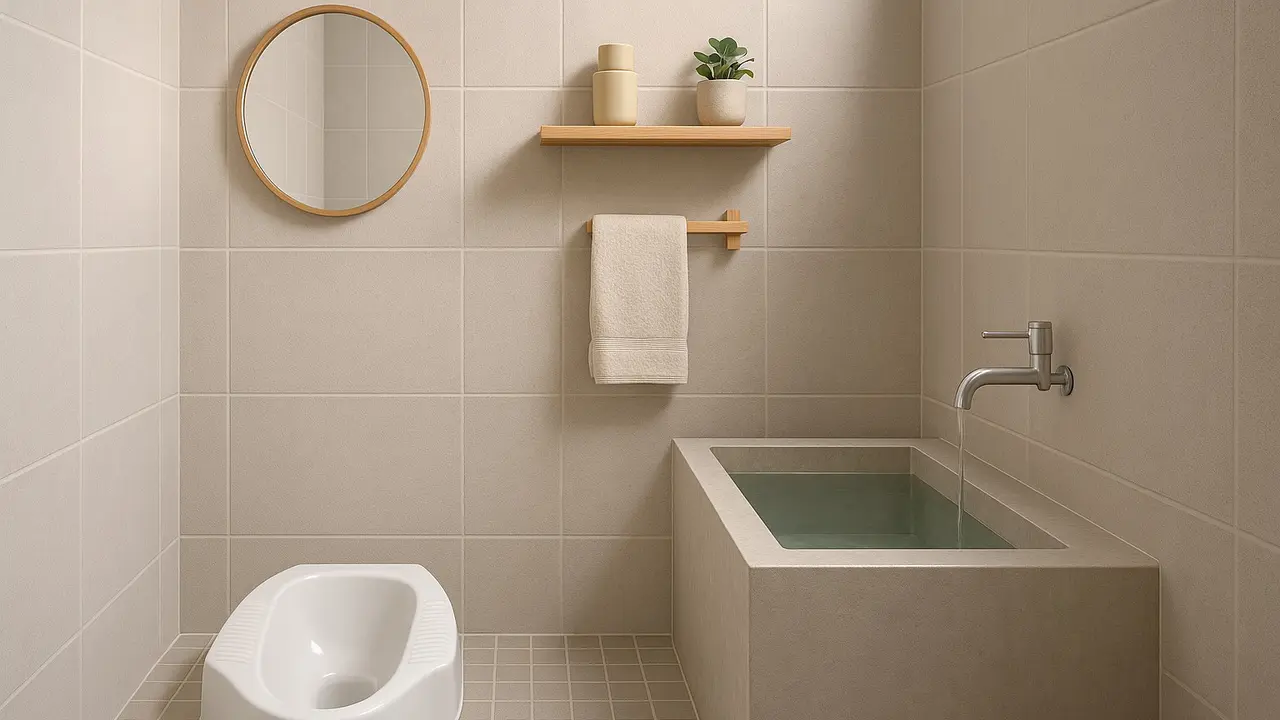Desain Kamar Mandi Minimalis 2x2 Kloset Jongkok dan Bak Mandi/Ilustrasi AI