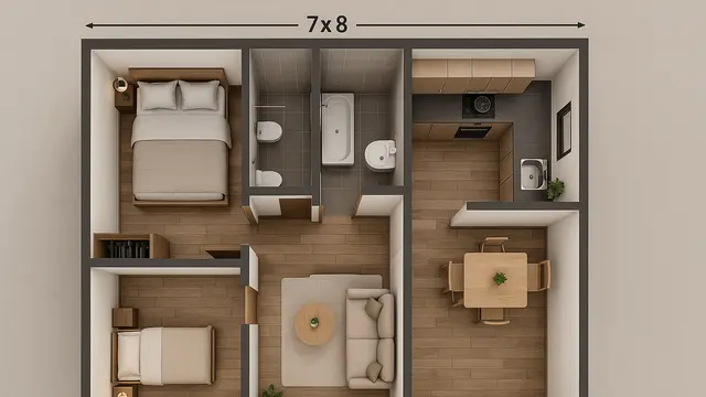 7 Desain Rumah Ukuran 7x8 2 Kamar Tidur di Perkotaan, Nyaman dan Efisien untuk Hunian Modern