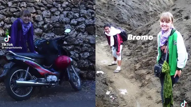 Bule Rusia Keliling Jawa Pakai Motor Bebek, Gayanya Bak Warga Lokal (Sumber: Tiktok/margaritafamily, Instagram/margaritanaini)