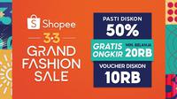 Shopee 3.3 Grand Fashion Sale berlangsung dari 13 Februari hingga 3 Maret 2023.