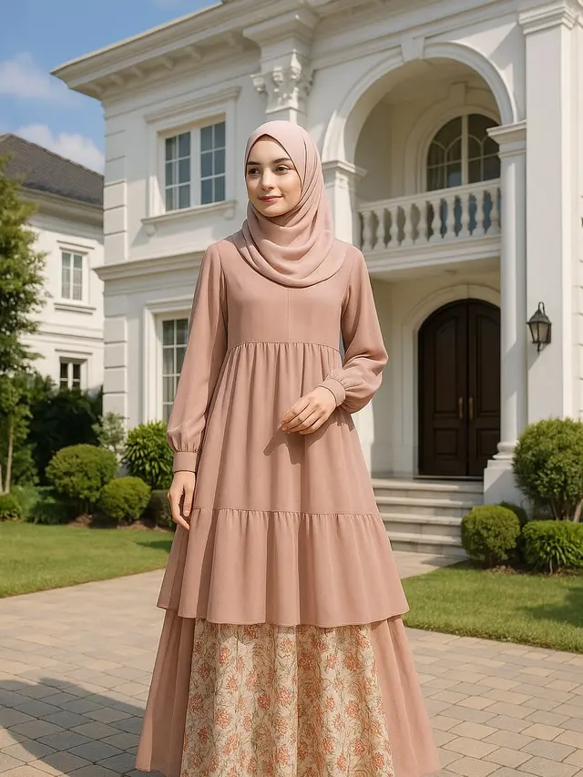 Model Gamis Kombinasi Motif dan Polos/AI
