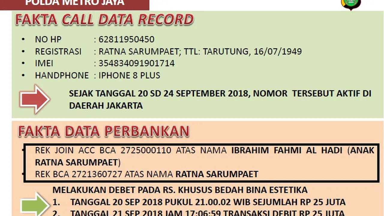 Bukti rekening Ratna Sarumpaet.