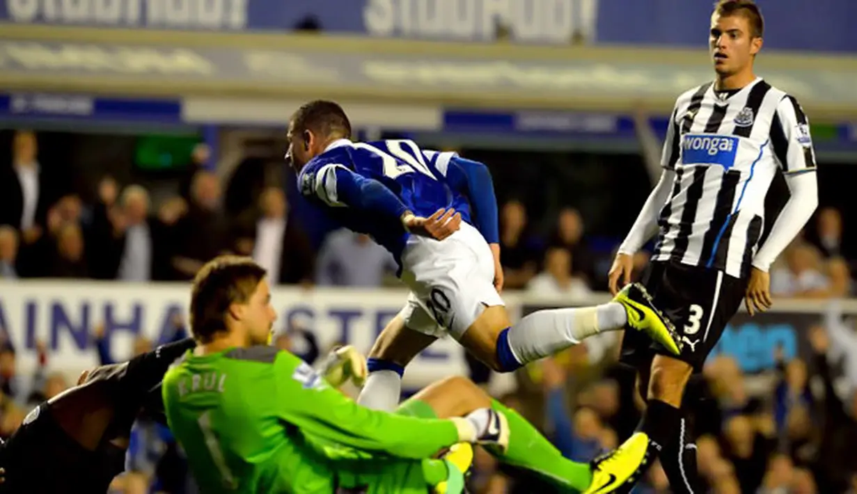 Ross Barkley mencetak gol kedua pada pertandingan Liga Premier Inggris antara Everton vs Newcastle United di Goodison Park, Liverpool (30/09/2013). (AFP/Paul Ellis)