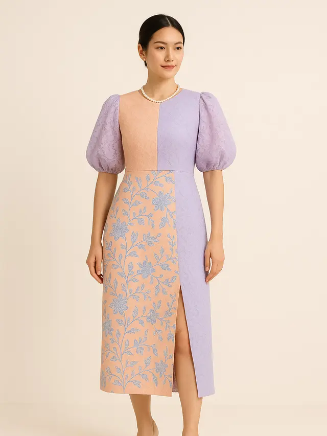 Dress Batik Kombinasi Brokat Belah Samping