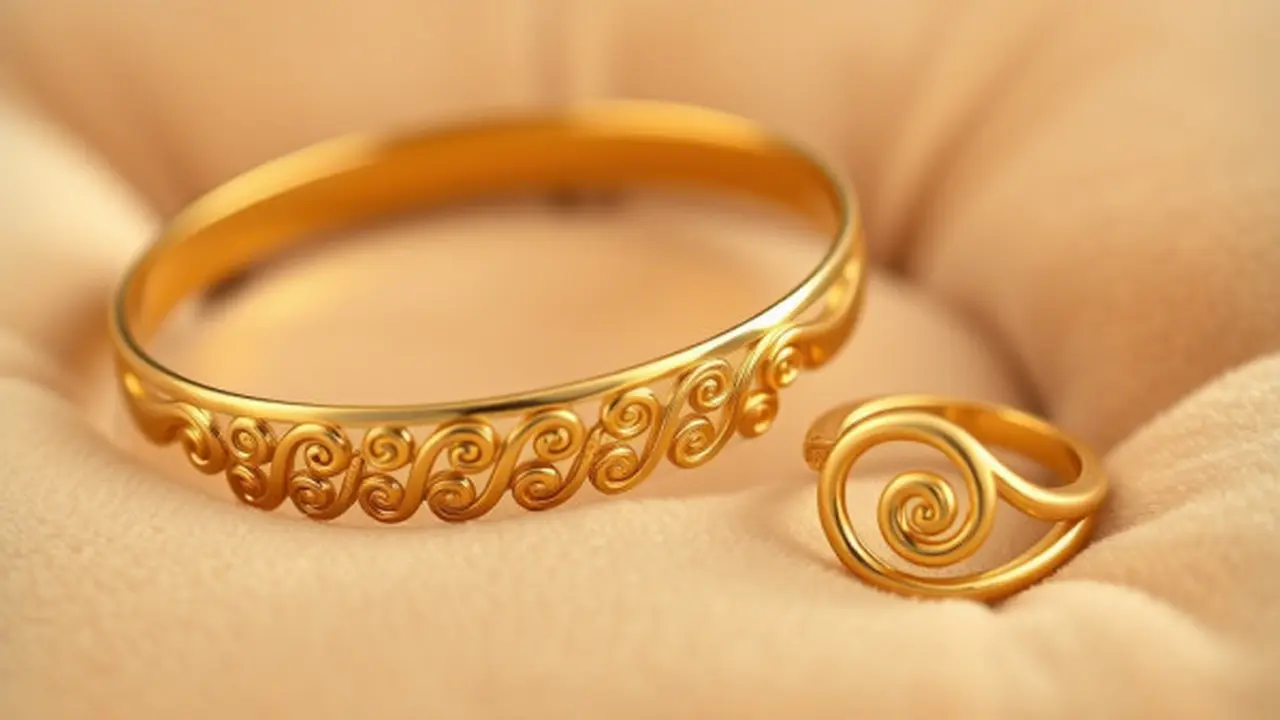 Set Gelang Spiral dan Cincin Ukir Unik