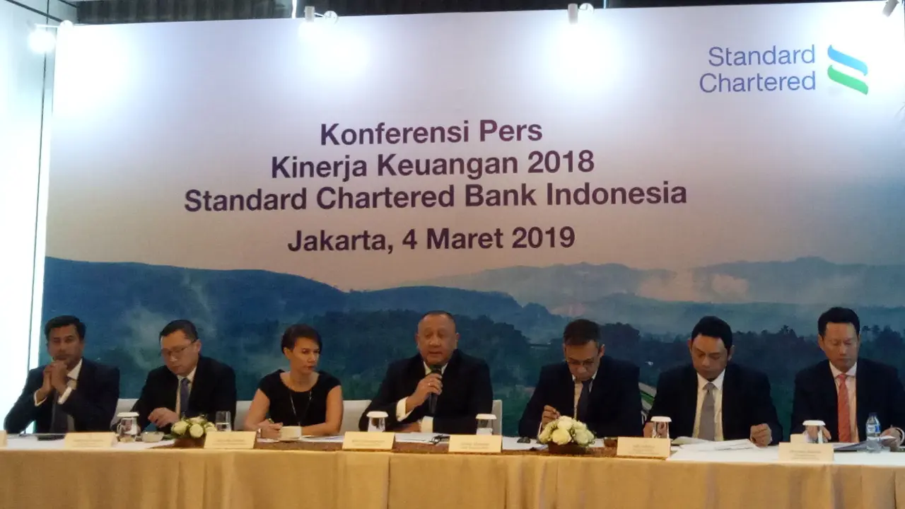 Paparan kinerja Standard Chartered Bank Indonesia, di Hotel Raflles Jakarta (4/3/2019).