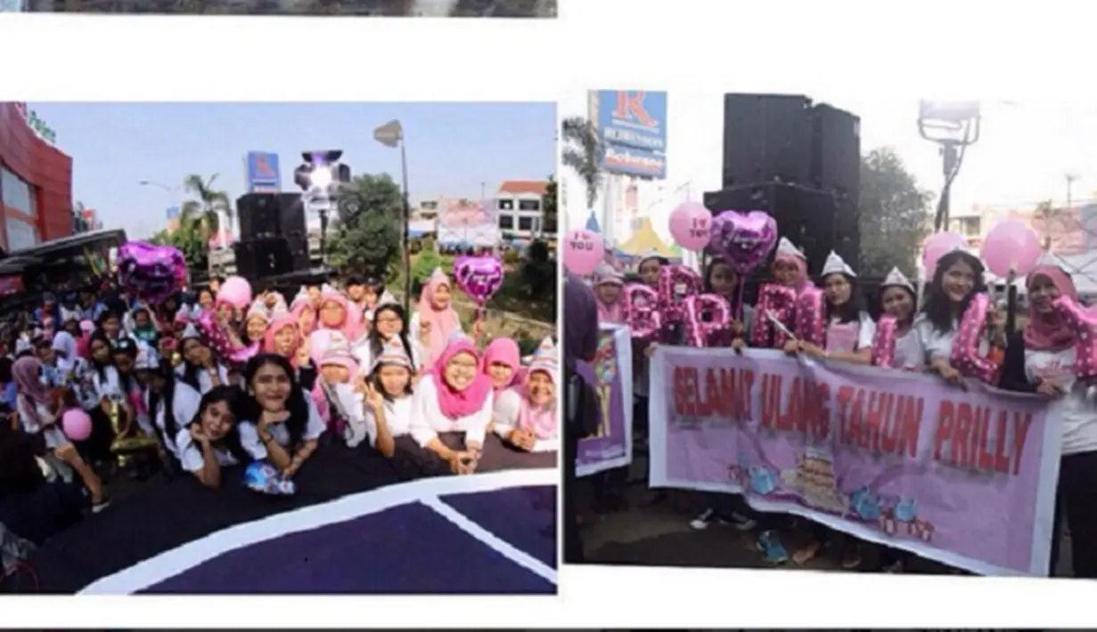 Spanduk beruliskan 'Happy B'day Prilly Latuconsina' terlihat melebar di depan panggung Inbox. (Via Instagram/@prillylatuconsina96)