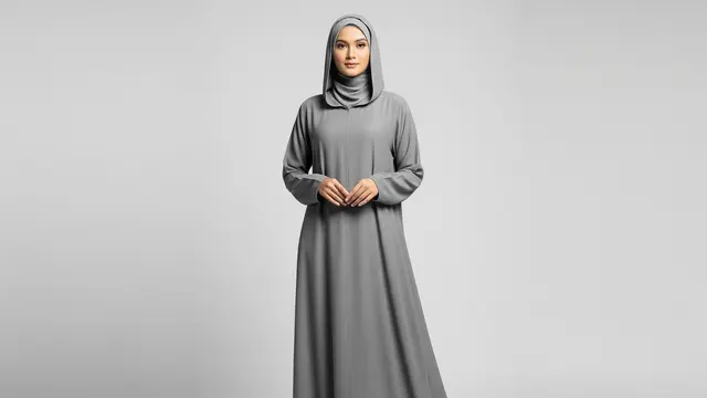 Abaya Hoodie (Bertudung) dari Bahan Moscrepe Premium