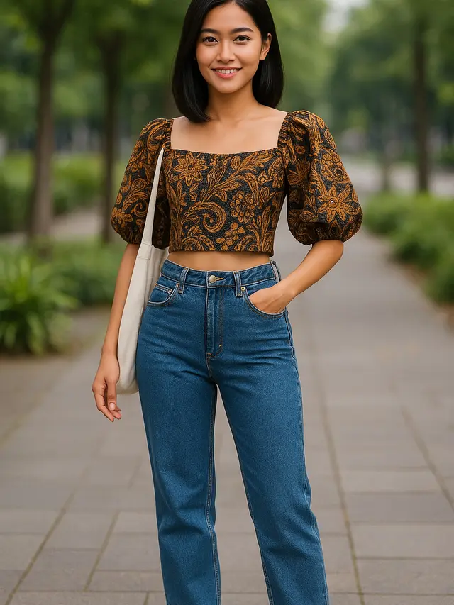 8 Model Batik Crop Top Dipadukan Celana High Waist, Gaya Etnik Modern yang Modis