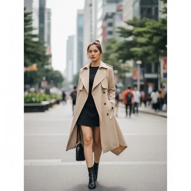 Trench Coat Modern dengan Siluet Asimetris