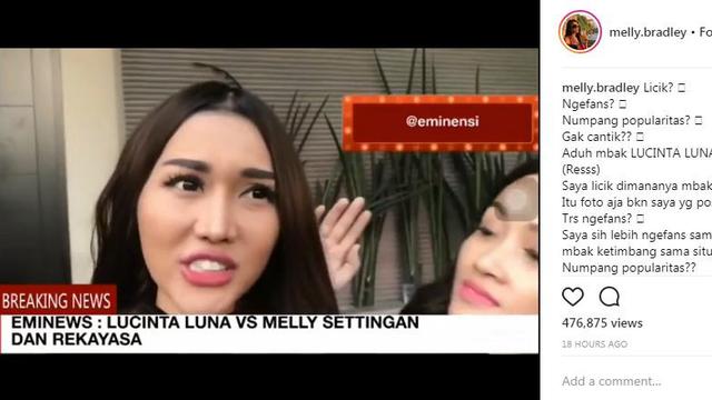 Sejak Isu Rekayasa, Lucinta Luna Merasa Melly Bradley Adalah