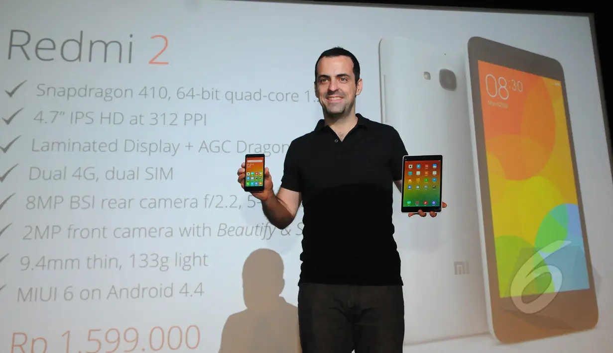 Vice President International Xiaomi, Hugo Barra saat menghadiri peluncuran Redmi 2 di The Club XXI, Djakarta Theatre, Jakarta, Rabu (1/4/2015). (Liputan6.com/Herman Zakharia)