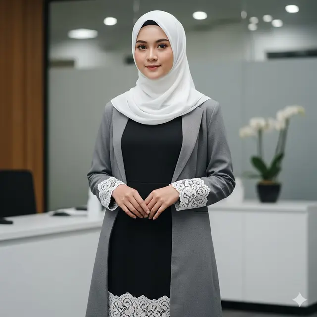 Dress Lace Simple + Blazer Abu-abu