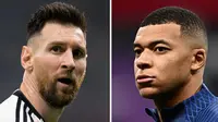 Lionel Messi dan Kylian Mbappe. (AFP/Gabriel Bouys, Juan Mabromata)