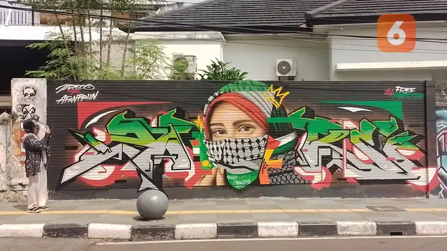 Graffiti dan mural bergambar simbol Palestina di Kota Sukabumi, Jawa Barat (Liputan6 com/Fira Syahrin).