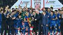 Thailand menyegel gelar ketujuh mereka di Piala AFF setelah menang 1-0 atas Vietnam dalam leg kedua final Piala AFF 2022 di Thammasat Stadium, Pathum Thani, Senin (16/1/2023). (AFP/Lillian Suwanrumpha)