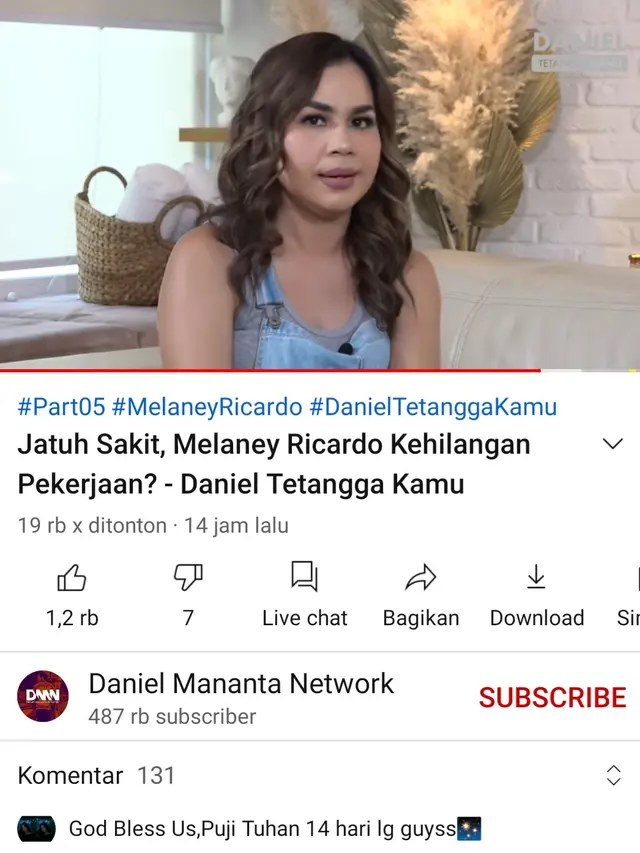Melaney Ricardo dalam unggahan Daniel Mananta. (Foto: YouTube Daniel Mananta Network)
