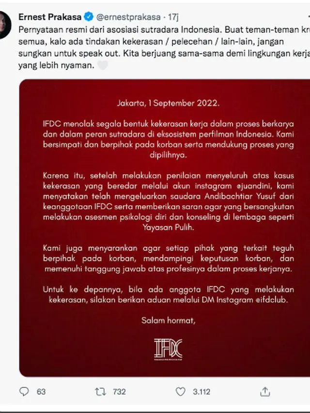 Ernest sudah menaruh perhatian kepada masalah kekerasan ini sejak isu tersebut mencuat di media sosial.
