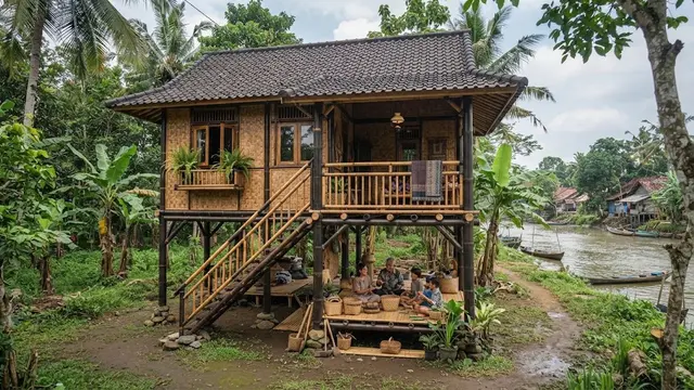 Rumah bambu sederhana tapi tidak ketinggalan zaman model panggung