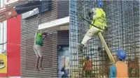 Potret aksi kuli bangunan saat bekerja di ketinggian. (Sumber: Instagram/construction.fail)