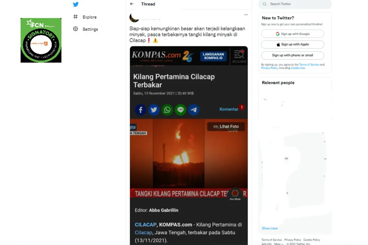 Cek Fakta Liputan6.com menelusuri akan terjadi kelangkaan minyak akibat kebakaran Kilang Cilacap