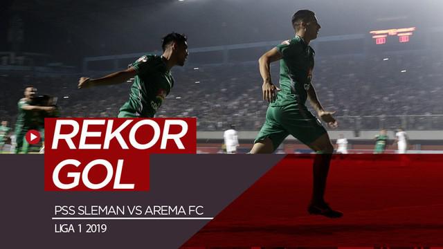 Berita video tercipta gol tercepat dan perdana di Shopee Liga 1 2019 saat PSS Sleman mengalahkan Arema FC 3-1 di Stadion Maguwoharjo, Sleman, Rabu (15/5/2019).