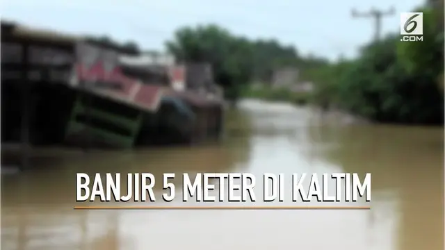 Banjir masih merendam Kutai Kertanegara, Kalimantan Timur. Di hari keempat, ketinggian air masih hampir menutup atap rumah