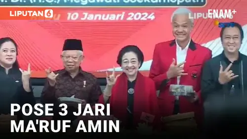 VIDEO: Ma'ruf Amin Berpose 3 Jari Bareng Megawati dan Ganjar Pranowo