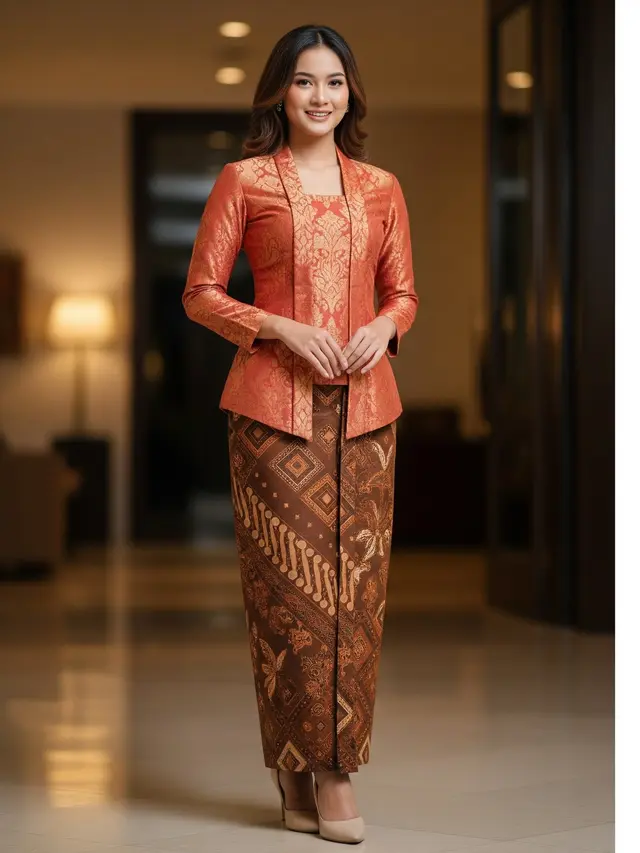 Model Kombinasi Warna Atasan Brokat dan Bawahan Batik (Image by Gemini AI)