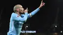 Gelandang Manchester City, David Silva mencatatkan namanya dalam jajaran pencetak gol terbanya tim dengan delapan golnya hingga pekan ke-34 Premier League. (AFP/Oli Scarff)