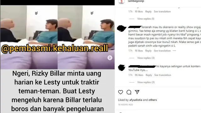Pernyataan Rizky Billar di masa lalu kini jadi viral (Foto: ANTV via Instagram @lambegosiip @pembasmi.kehaluan.reall)
